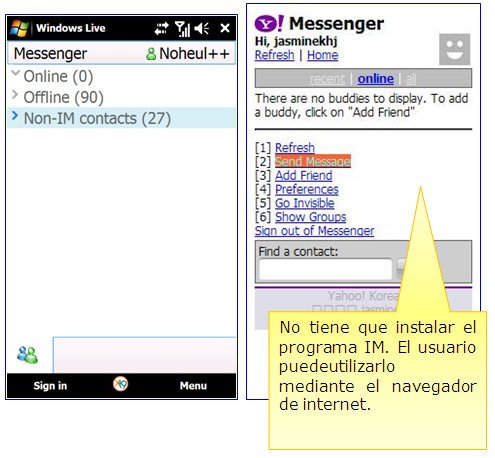 ¿Está disponible el messenger de Yahoo en el GT-18000?