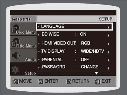 Select Language and then press the ENTER button