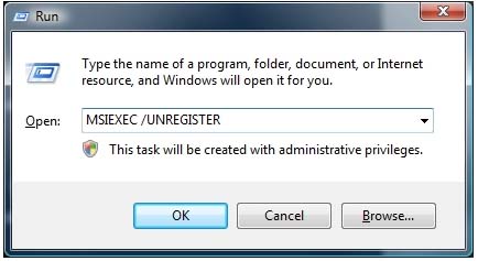 Enter MSIEXEC /UNREGISTER in the Run window