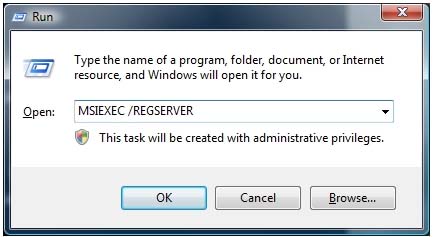 Enter MSIEXEC / REGSERVER in the Run window