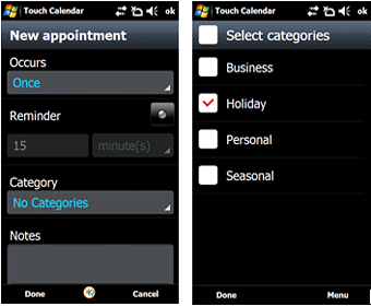 Touch Calendar’da kategori seçeneği nasıl kullanılır?