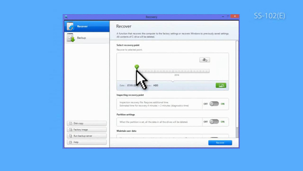 On the recovery menu of the Recovery program, choose the computer initial state (at the far left) of the recovery point