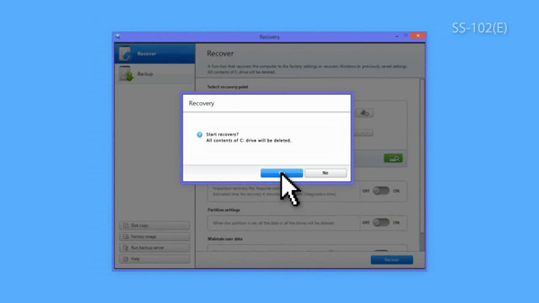 After the reboot, when the Start Recovery window appears, click Yes