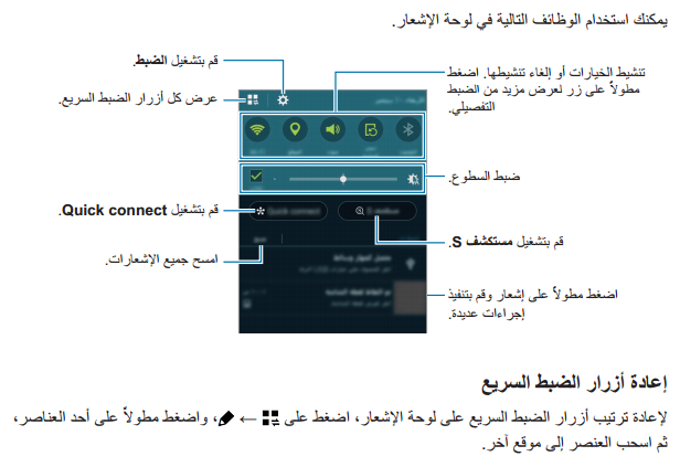 عناصر لوحة الإشعارات بجهاز جالاكسي نوت 4 SM-N910C