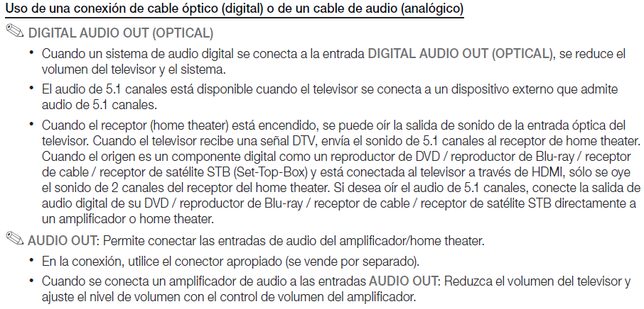 UN40EH6030 ¿Cómo saco sonido del televisor a un dispositivo externo?