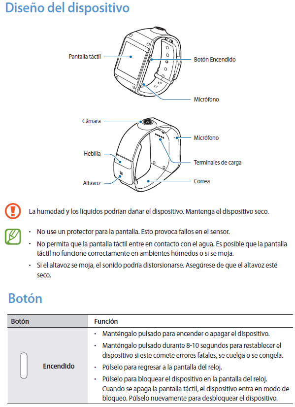 SM-V700 Características físicas del Gear