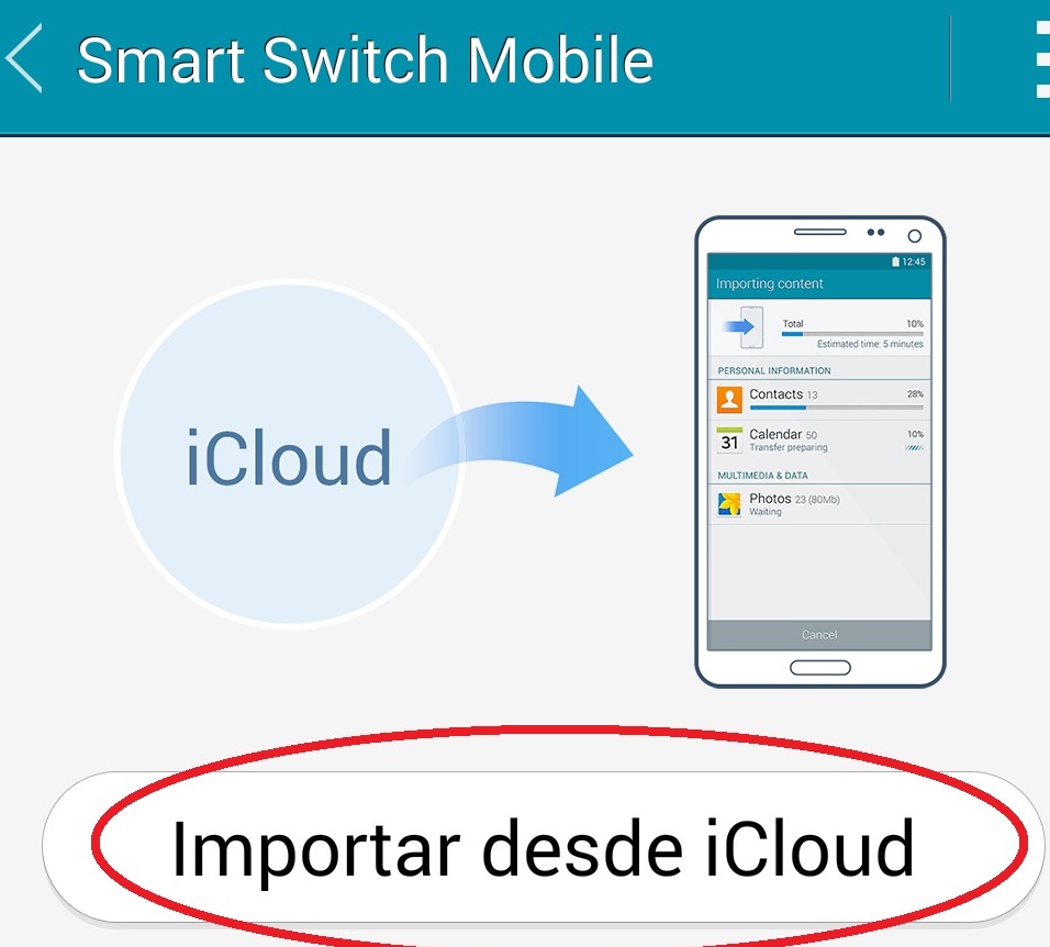 Samsung Smart Switch: iCloud (Android 4.x)