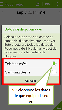 No se pueden ver/sincronizar los datos del podómetro en el Gear2 o Gear Fit