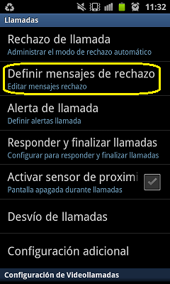 ¿Cómo creo, edito, o elimino los mensajes para rechazar una llamada en mi Galaxy Advance?