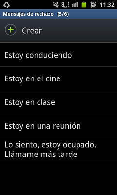 ¿Cómo creo, edito, o elimino los mensajes para rechazar una llamada en mi Galaxy Advance?