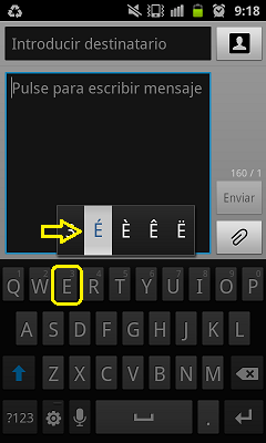 ¿Cómo escribo los acentos en el teclado Samsung de mi Galaxy Advance? (GT-I9070)