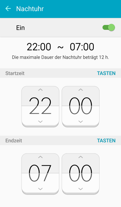 Nachtuhr aktivieren