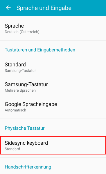 Tippen Sie auf den Eintrag Sidesync keyboard