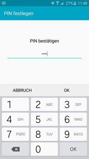 Geben Sie nun die gewünschte PIN, das gewünschte Passwort oder Sperrmuster ein. Wir richten in diesem Beispiel eine PIN ein