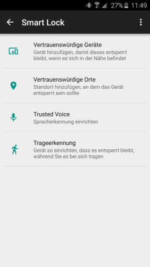 Sie befinden sich nun im Smart Lock-Menü. Hier haben Sie Zugriff auf die Funktionen