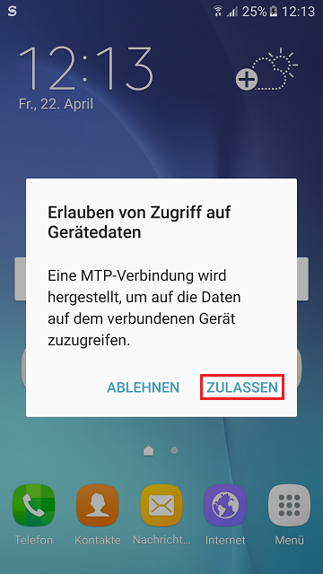 indem Sie am Smartphone auf ZULASSEN tippen