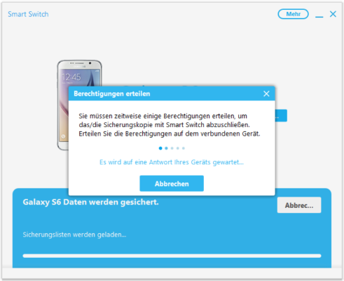 Damit die Datensicherung durchgeführt werden kann, muss am Smartphone der Zugriff auf die Geräteinhalte erlaubt werden