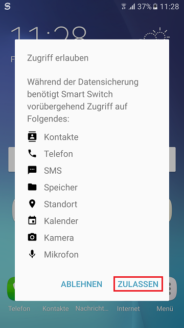 Tippen Sie dafür erneut auf ZULASSEN