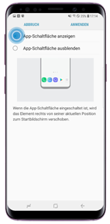 Wählen Sie «App-Schaltfläche anzeigen» und tippen Sie auf «Anwenden»