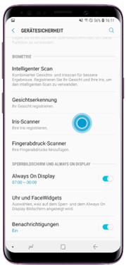 Tippen Sie auf «Iris-Scanner» und speichern Sie zunächst ein Muster