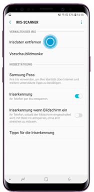 Tippen Sie auf «Irisdaten entfernen»
