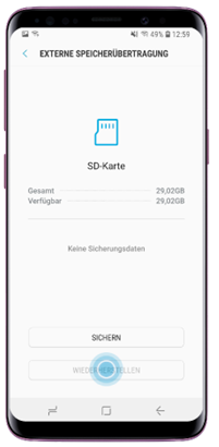 Wählen Sie die Daten aus, die Sie sichern möchten und tippen Sie dann auf «Sichern»