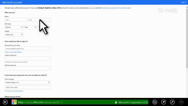 Register a new Microsoft Account