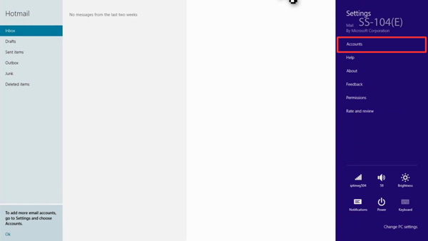Press Windows 8 logo key + C to open the menu, then click Setting > Accounts