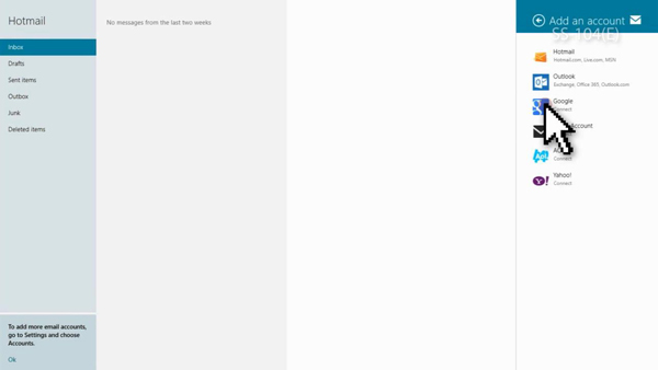 Click Add an account, then click Google Connect