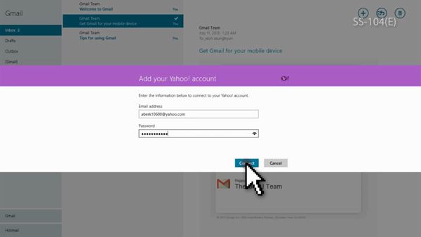 Enter email address and password then click Connect button