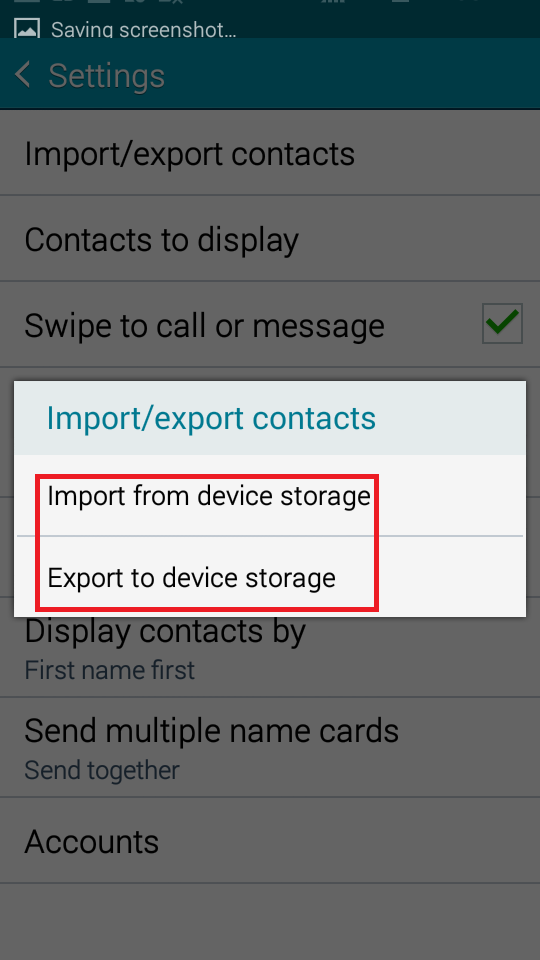 Select to import from the SIM card or Export to the SIM card