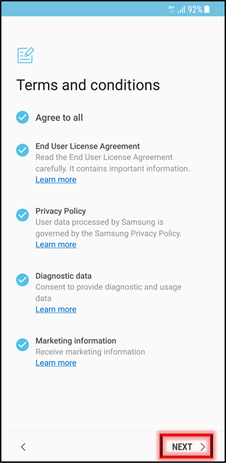 Agreeing to the Terms & Conditions