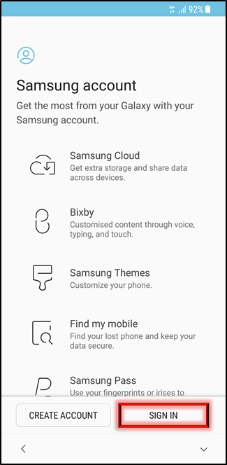 Sign in to your Samsung account