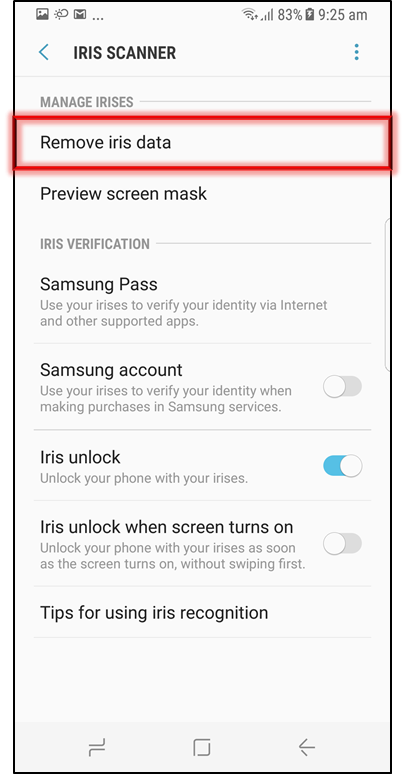 Bagaimana menghapus data IRIS pada Galaxy S8/ S8+?