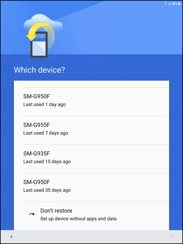 Select a backup to restore or start fresh