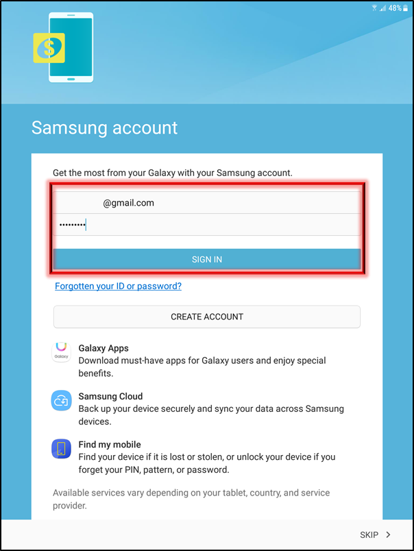 Sign in to your Samsung account