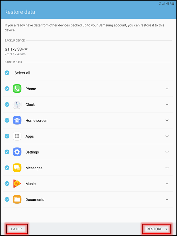 Restore data from Samsung account