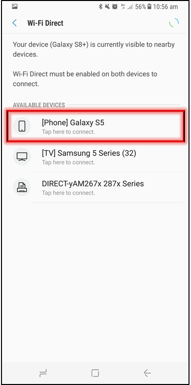 Tap on the device you wish to connect via Wi-Fi Direct