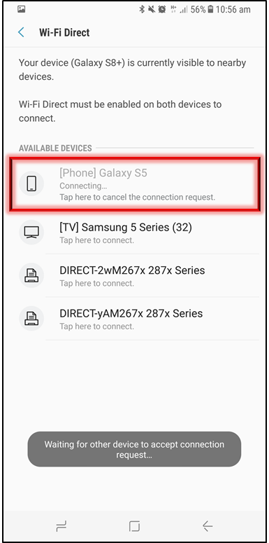 Tap Connect to establish the connection