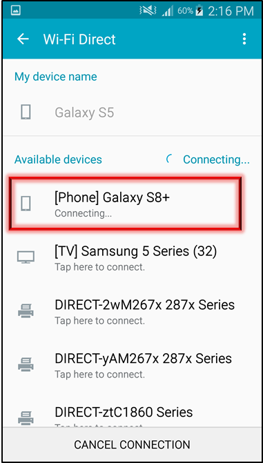 Tap Connect to establsh connection