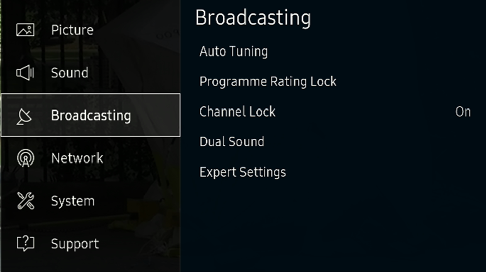 Menu > Broadcasting