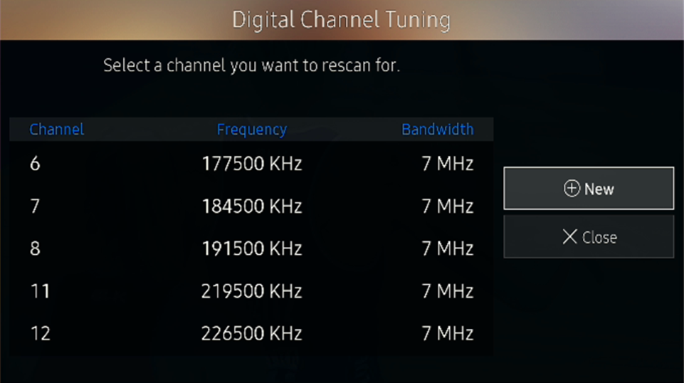 Select New channel to scan