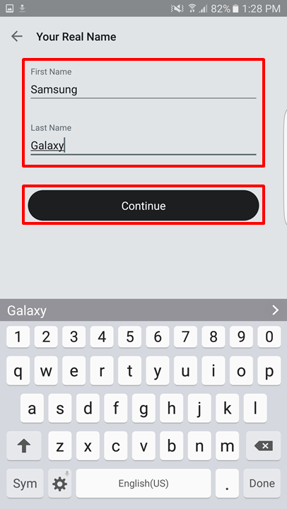 Enter your name then tap Continue