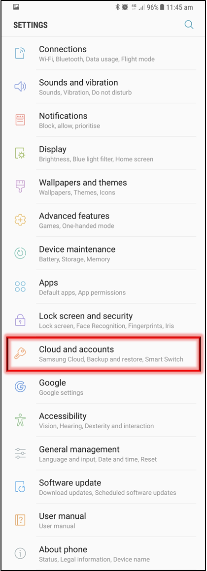 Settings > Cloud and accounts