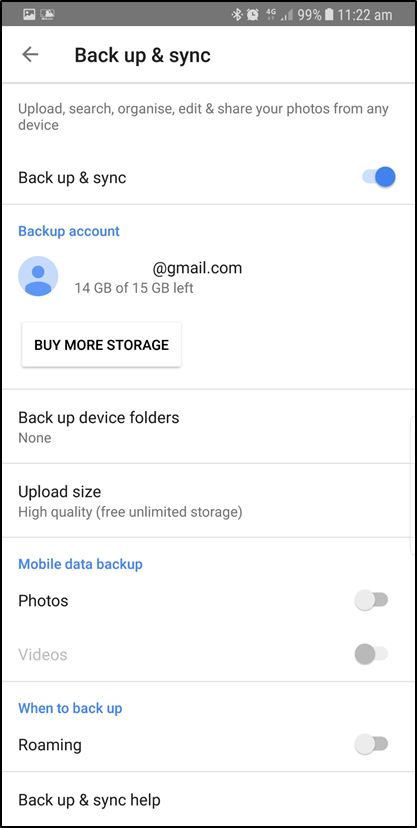Data will start syncing to Google Photos