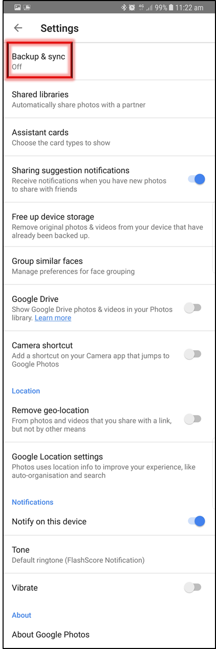 Tap on Backup & sync