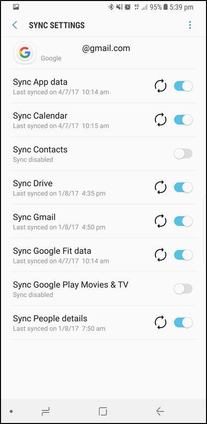 Data will start syncing to your Google Account