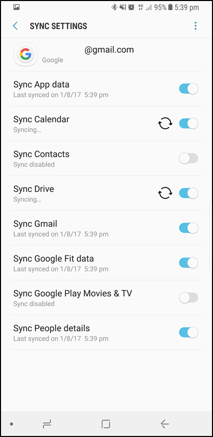 Data will start syncing to your Google Account