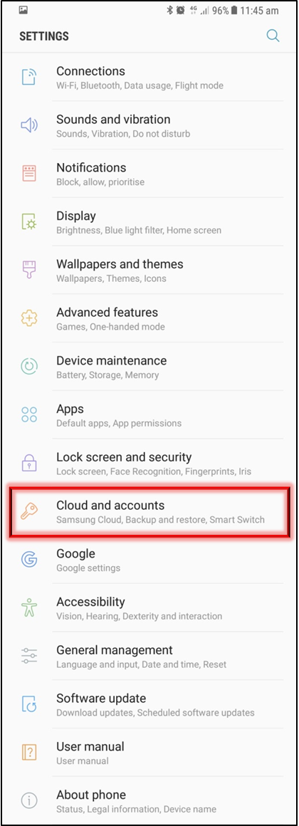 Settings > Cloud and accounts