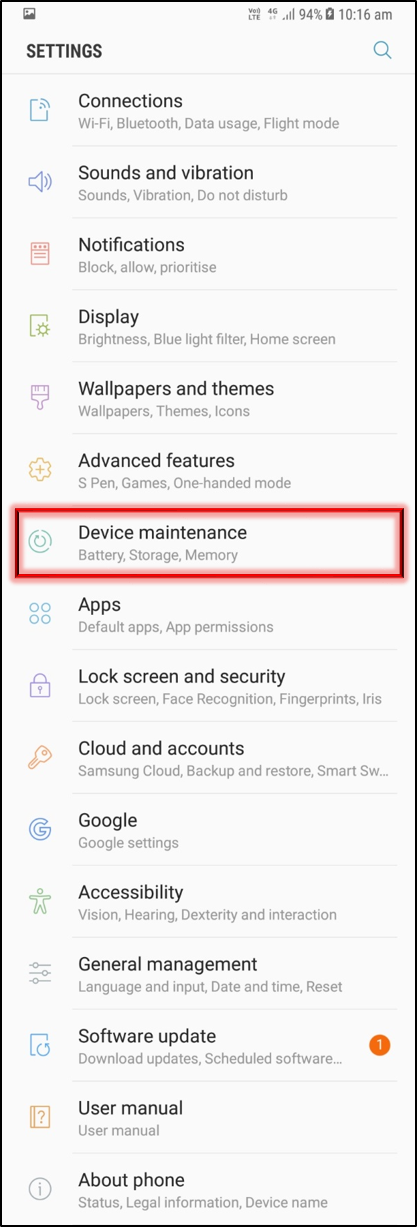 Bagaimana cara device maintenance (perawatan perangkat) pada Galaxy Note 8?